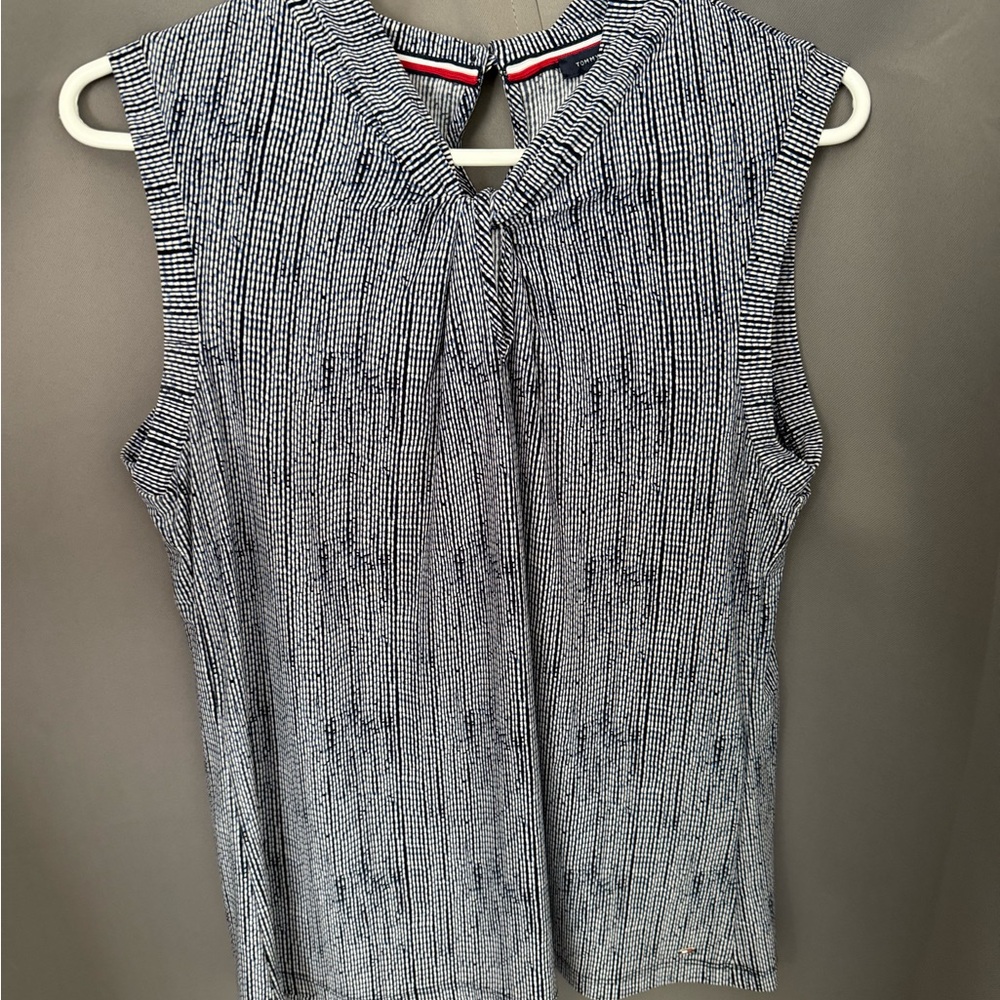 Tommy Hilfiger Navy and White Striped Sleeveless Top